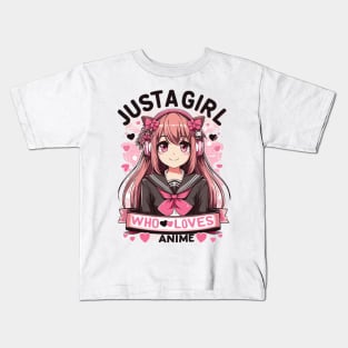Pink-Haired Anime Admirer Illustration Kids T-Shirt